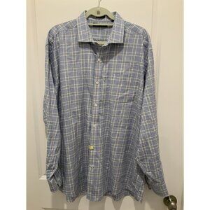 Tommy Hilfiger Shirt XL Mens Button Up Plaid Blue Yellow Regular Fit Stretch